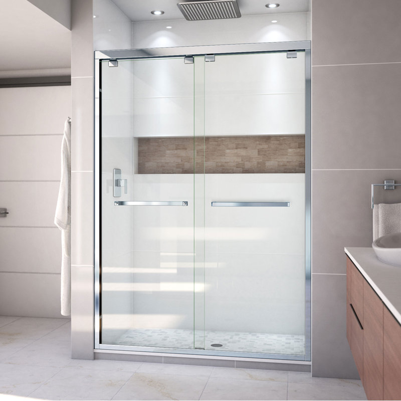 Encore 50" W x 76" H Bypass Frameless Shower Door with ClearMax™ Technology, Chrome, Clear