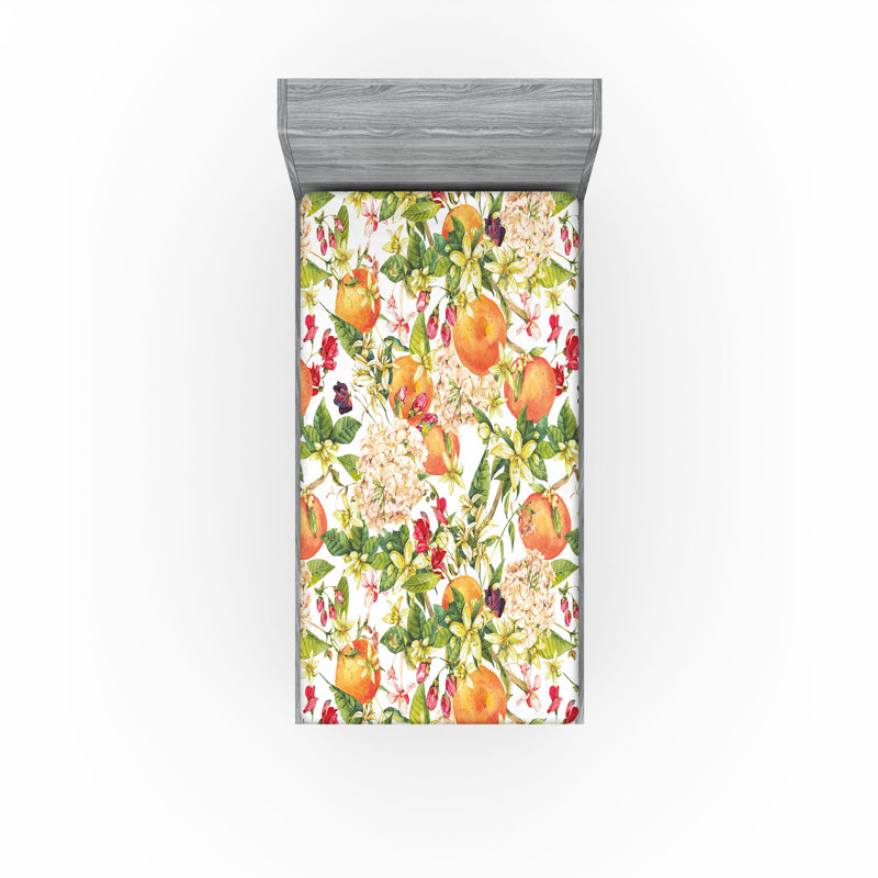 Drap-housse Ambesonne, Jaune souci, vert fougère, rubis / floral, Drap-housse de taille simple
