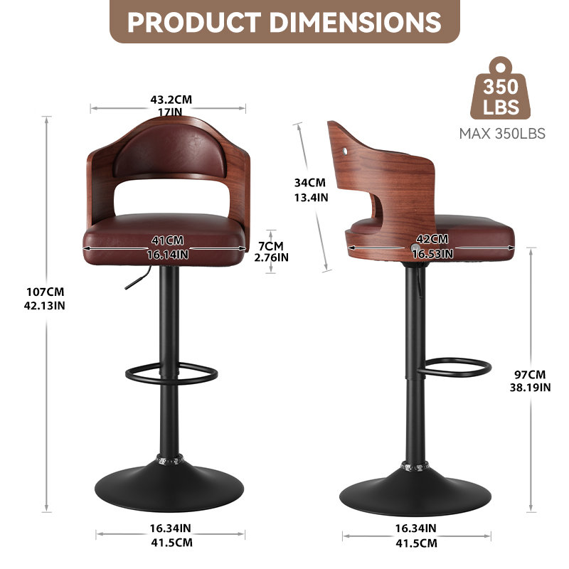 Ensemble de 2 tabourets pivotants modernes réglables, Brun
