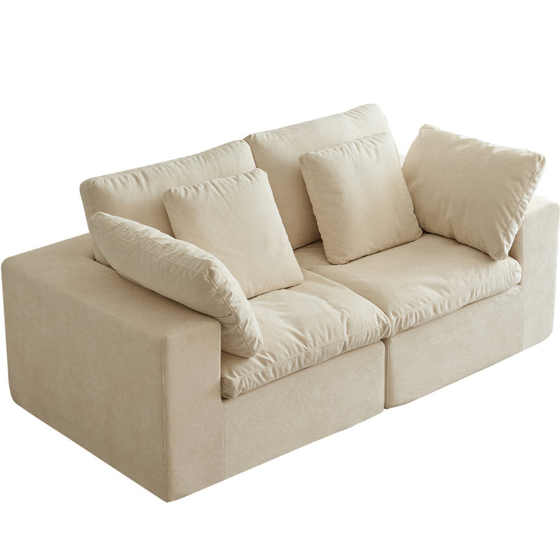 Canapé-lit modulaire compressé, velours côtelé 2 places au design minimaliste moderne pour la chambre à coucher, beige et blanc, salon modulaire à haute densité en éponge, 33D moins de déformation