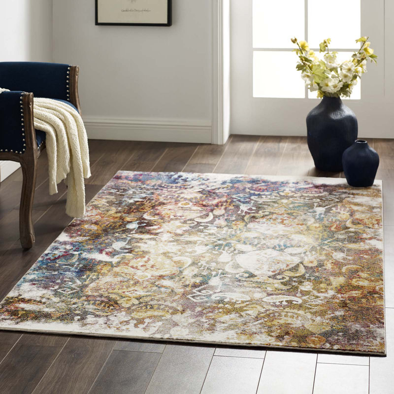 Tapis à motif de treillis floral vieilli Porch & Den Raye par Modway, Rectangle 4 pi x 6 pi