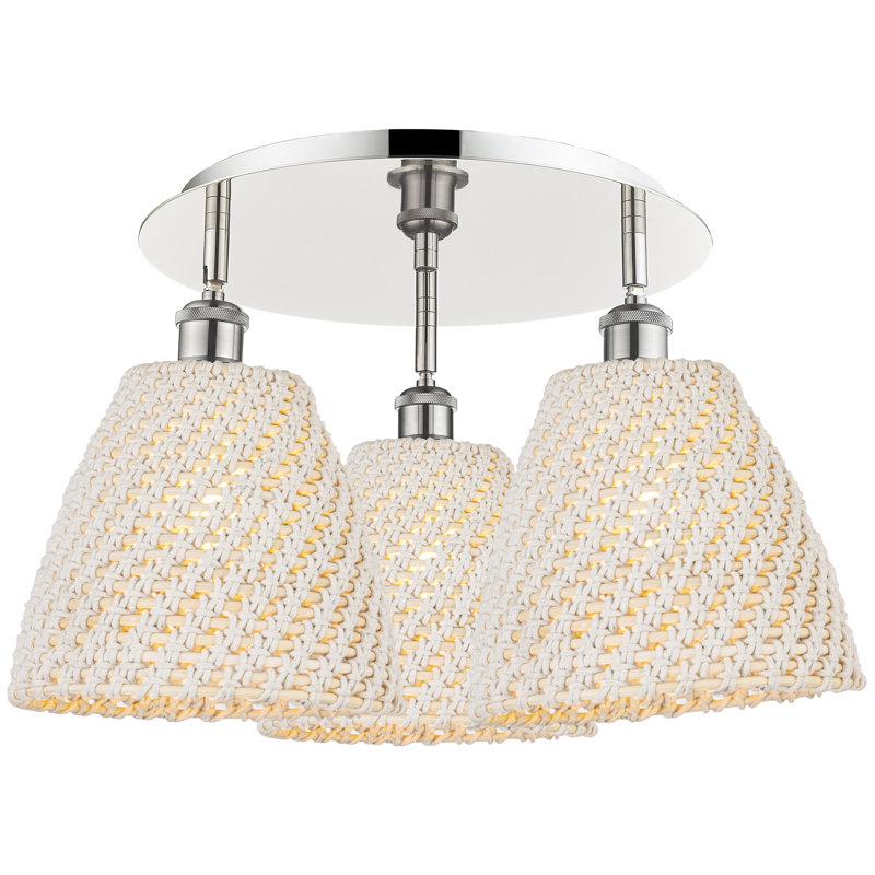 Ballston - Bristol Natural - 3 Light 21" Flush Mount - Polished Nickel Finish - Natural Shade, Polished Nickel