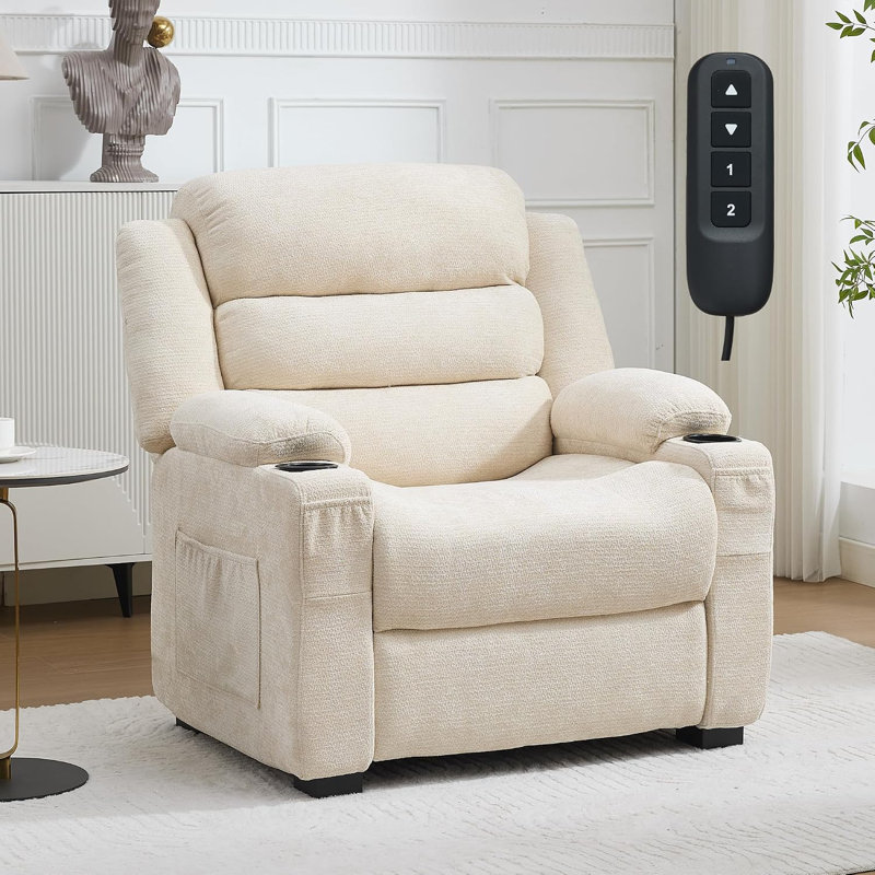 Fauteuil inclinable électrique surdimensionné, siège de 66 cm de large, inclinaison électrique, Beige, Chenille