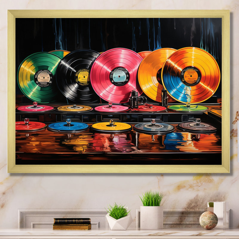 Colorful Colorful Serenade II - Disques vinyle, art mural, H 34 po x l 44 po x P 1,5 po, Cadre doré à une seule photo