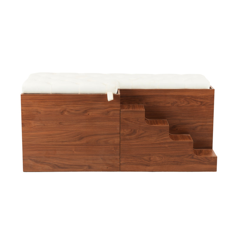 Banc de cage pour chien de 56 po de L avec siège rembourré et escalier conçu pour les animaux, convient aux petits et moyens chiens, porte de grange coulissante à coussin amovible facile à assembler, base mobile