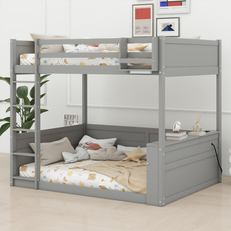 Lit superposé en bois avec tablettes intégrées, Gris