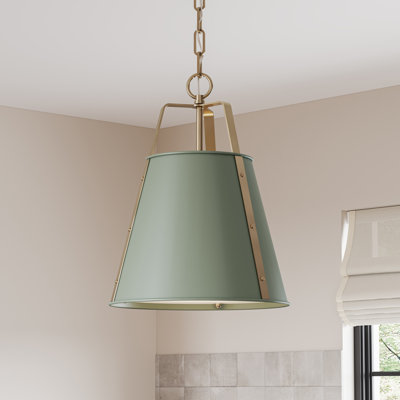 Etcher 13-inch 1-Light Pendant with Satin Etched White Glass Diffuser in Heritage Green and Champagne Bronze