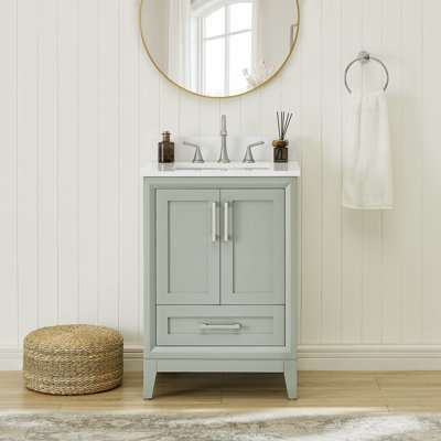 Phelips 24'' Bathroom Vanity In Light Grey Finish With Pure White Engineer Stone Countertop