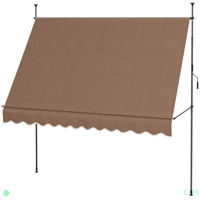 Manual Retractable Awning, Non-Screw Freestanding Patio Sun Shade Shelter With Support Pole Stand And UV Resistant Fabric, For Window, Door, Porch, Deck