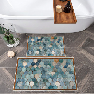 Ensemble de luxueux tapis de bain (2 pièces), bleu, 19,7 po x 23,6 po et 23,6 po x 39,4 po | 100% polyester, 650 g / m², hauteur des poils de 0,2 po | Dessous antidérapant avec base à pois, lavable à la machine, parfait pour le confort et le style de