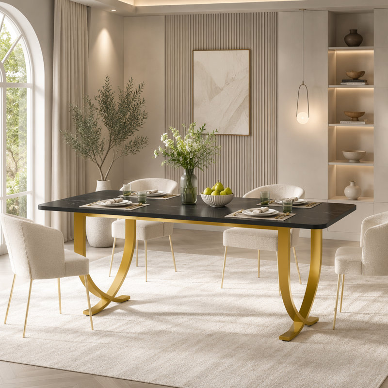 Table de salle à manger 63 ", table de cuisine moderne avec plateau en faux marbre