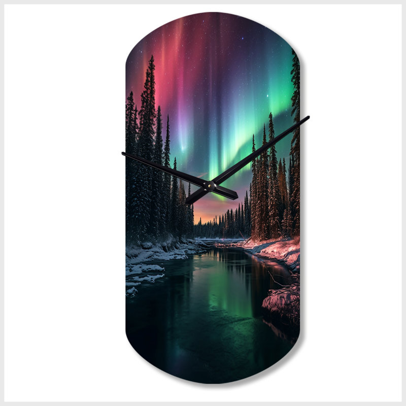 Horloge murale en métal Yukon Northern Lights Beauty IV - Canada, Grand
