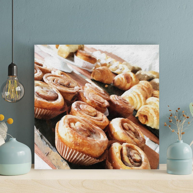 Croissants And Danish Bread - Wrapped Canvas Painting, 32" H x 32" W
