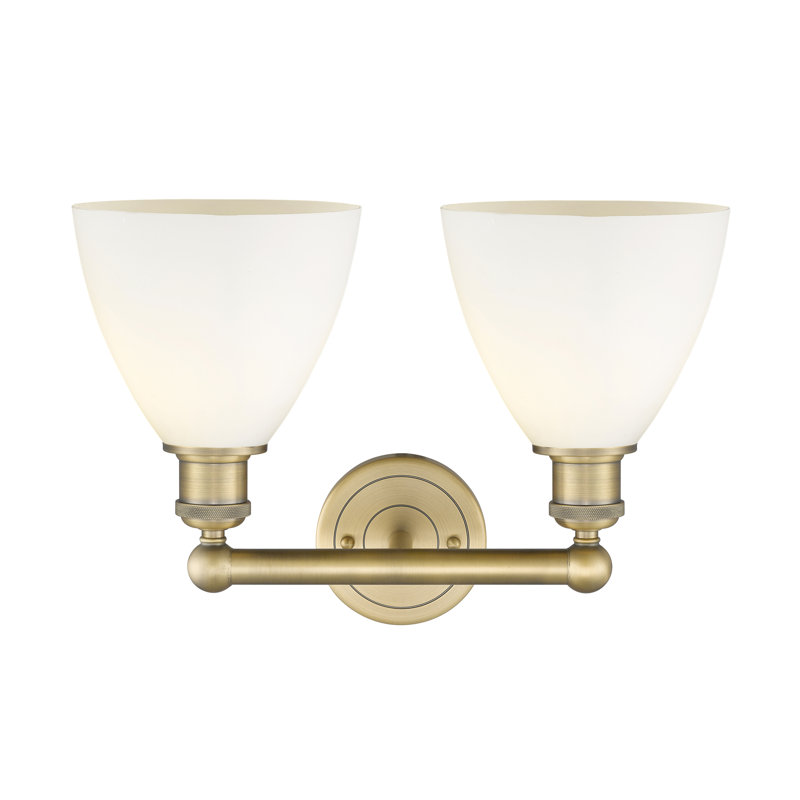Éclairage pour meuble-lavabo en verre 2 lumières 16,5 pouces Alorah, Blanc mat, Laiton brossé