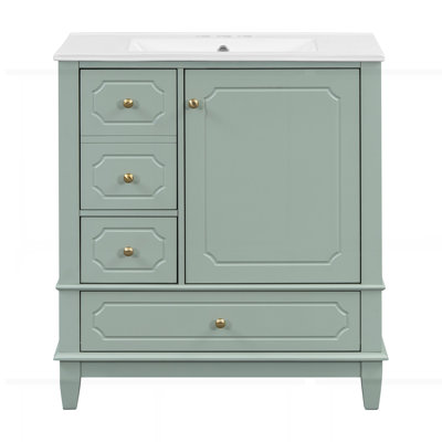Freestanding vanity cabinet with ceramic basin