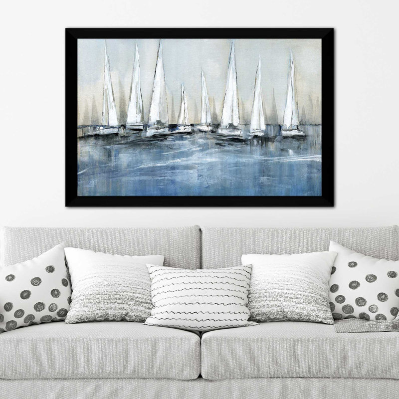 «Waiting For The Sun» par - Peinture, H 33,5 po x l 49,5 po x P 1 po, Cadre noir