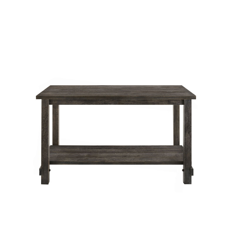 Table grise patinée à hauteur de comptoir avec tablette inférieure
