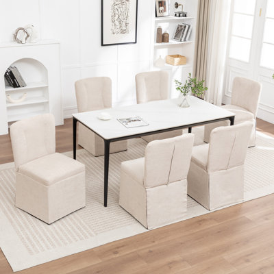 Modern Linen Fabric Padded Upholstered Dining Chairs (Set of 6) by Hokku Designs