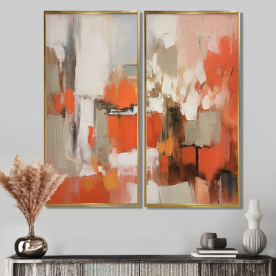 «Orange Minimalims Enchantment II», art abstrait grand marbre