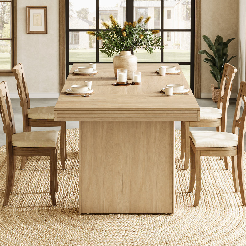 63-Inches Wood Dining Table for 6, Farmhouse Kitchen Table for  Dining Room, Yellow
