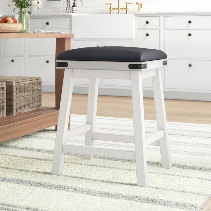 Raymond Upholstered Counter Stool with Solid Wood Frame, Off White/Gray, Counter Stool (24” Seat Height)