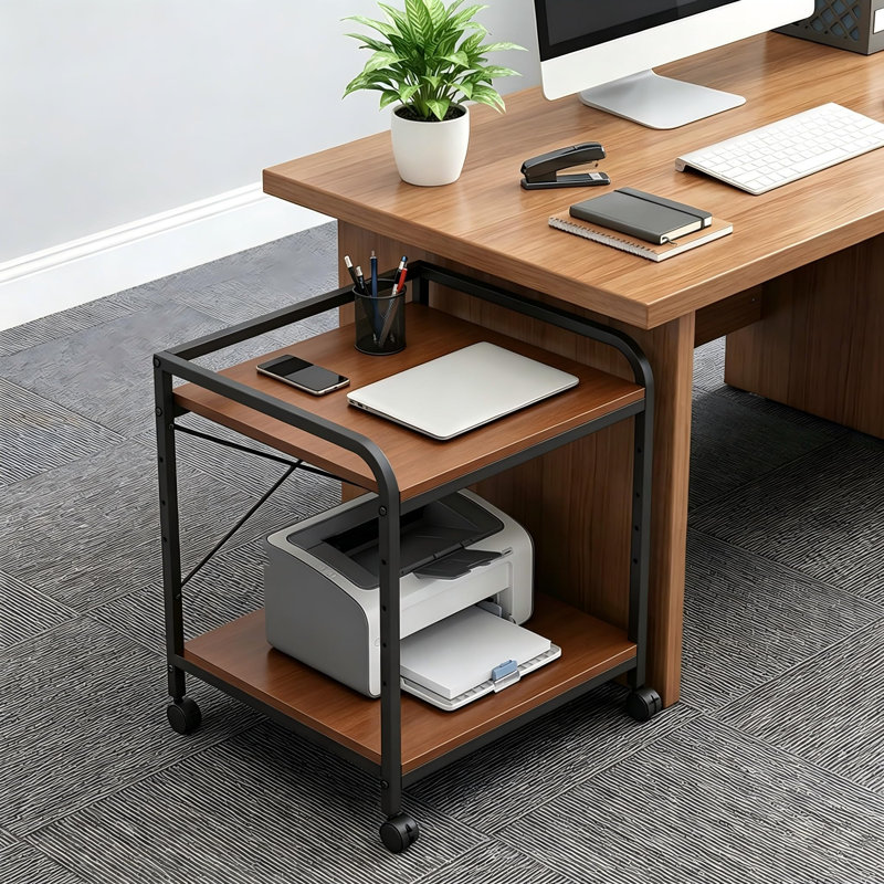 Spacieux support pour imprimante sous chariot de bureau réglable 1 tablette 20 pouces 2 couches brun
