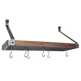 Signature 36" Gourmet Deep Bookshelf Wall Rack Hammered Steel w Walnut & 18 Hooks