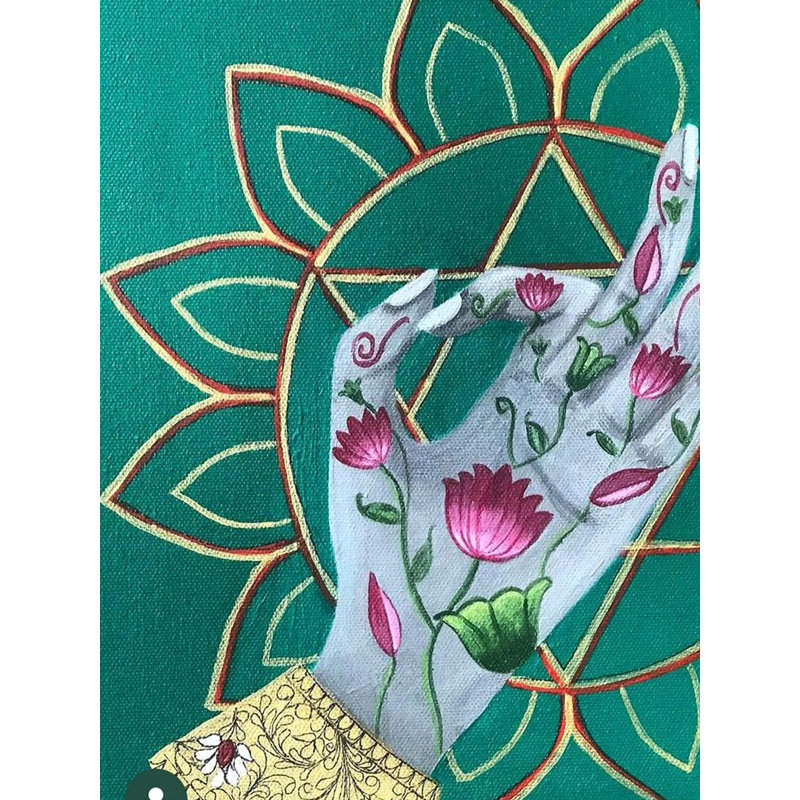 Heart Chakra Acrylic & Ink Canvas Painting by Kangana Vohra – 24"x24" Green Spiritual Wall Art, Modern Meditation Decor, Emotional Balance