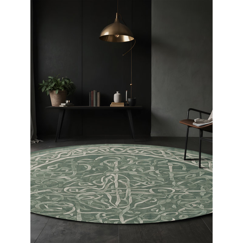Machine Washable Gray Area Rug, Round 6'