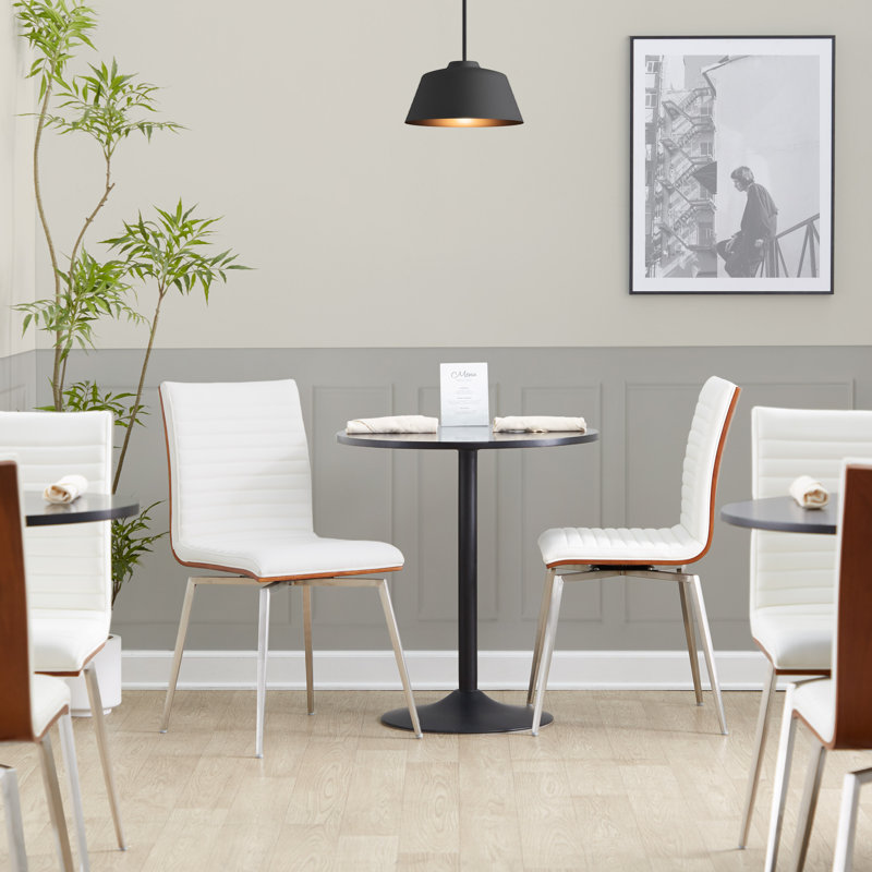 Maxwell Faux Leather Swivel Dining Chair with Wood Seat Back, White