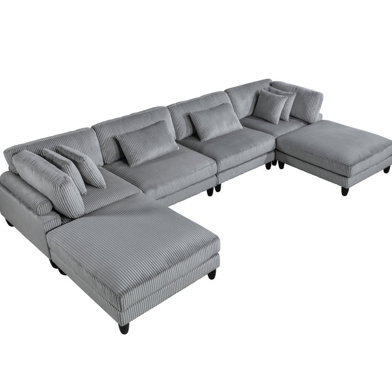 6 modulaires gris - 2 fauteuils sans accoudoirs, sièges d'angle, repose-pieds et coussins magnifiques pour la maison