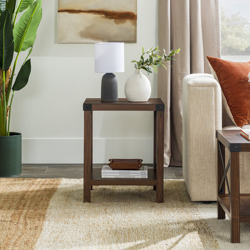 Larenda End Table with Open Storage Shelf, Dark Walnut