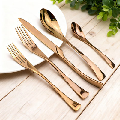 20-Piece Stainless Steel Rose Gold Flatware Set, Service For 4, 18/10 Dishwasher Safe Dinnerware With Knives, Spoons, And Forks