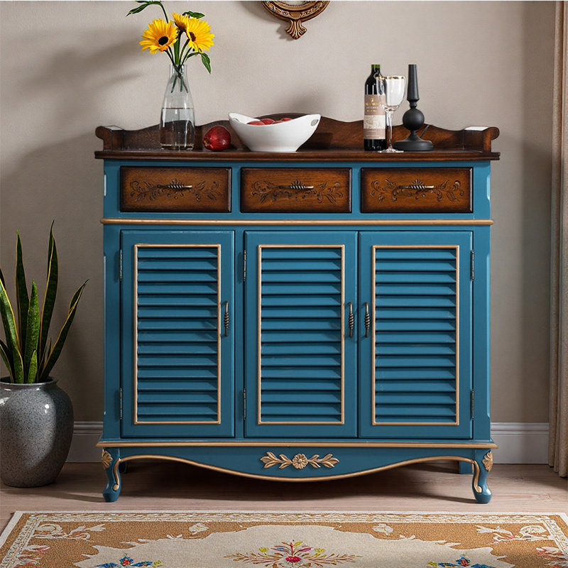 American style retro breathable shoe cabinet, Blue