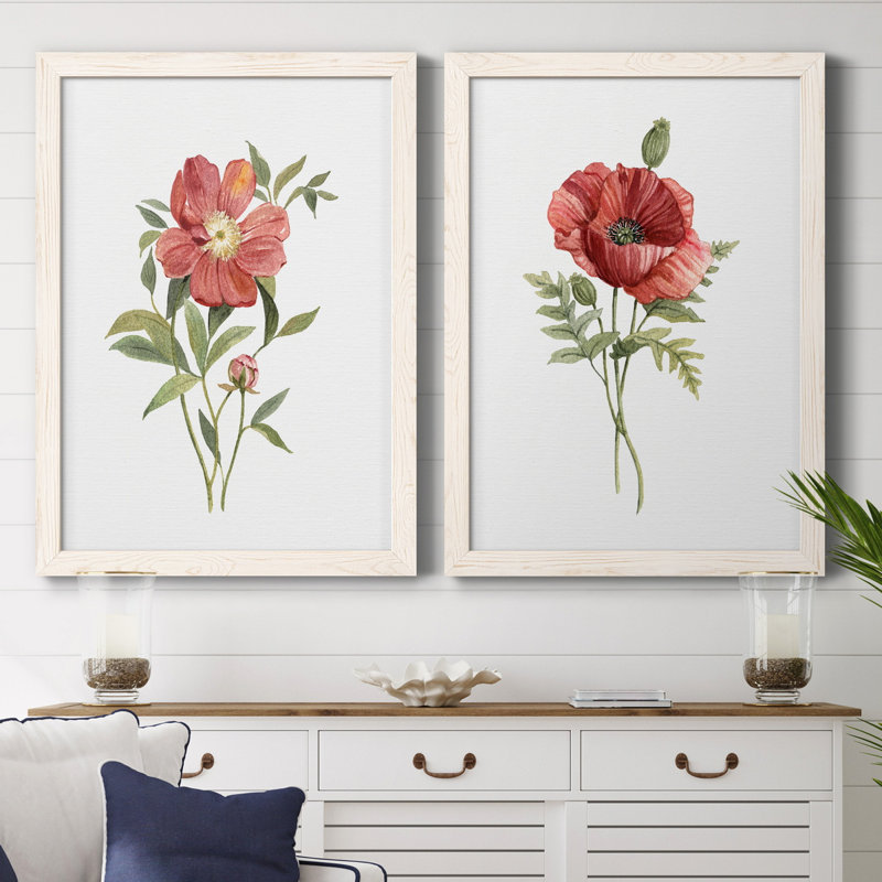 Pivoine écarlate - ensemble de 2 reproductions d'art, Pas de tapis, H 44 po x l 31 po x P 1 po, Toile blanche encadrée
