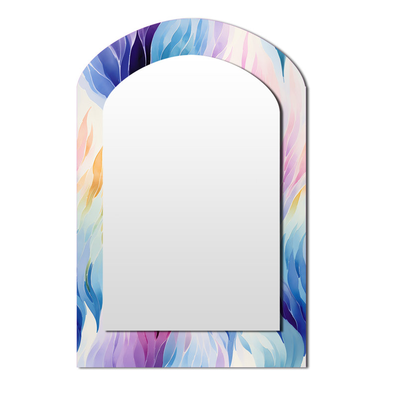 Colorful Watercolor Ikat Mirage - Abstract Arch Decorative Wall Mirror, Modern Asymmetrical Mirror, Printed Metal Art