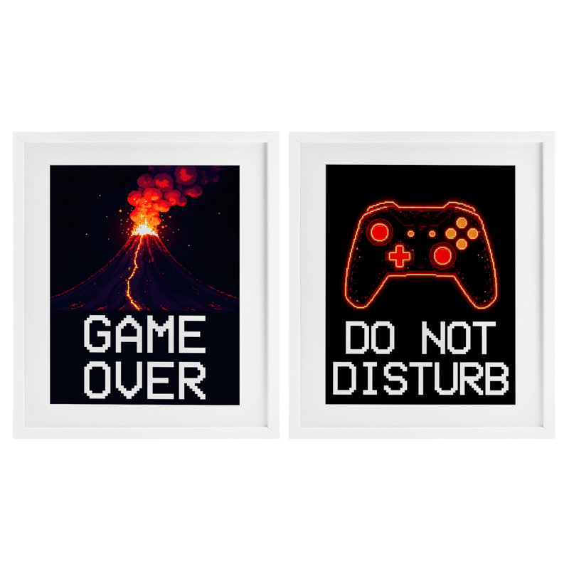 Ensemble de 2 impressions encadrées sous verre Pixel Game Sentiments, design par Kim Allen, H 21 po x l 17 po