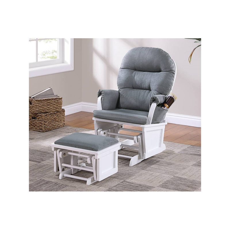 Fauteuil oscillant avec repose-pieds Jeaniece, Microfibres et suédine gris foncé, Blanc