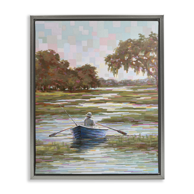 «Quiet Time on the River Floater», art mural par Linda Sperruche, H 31 po x l 25 po, Cadre flottant gris lustré