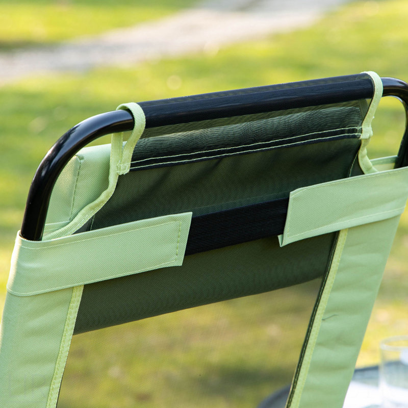 Folding Patio Chairs Set Of 2, Outdoor Deck Chair With Adjustable Sling Back, Camping Chair With Removable Headrest For Garden, Backyard, Lawn, , Chair