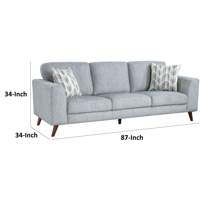 Canapé Ricca avec 2 coussins, chenille bleu gris, pieds bruns, 87 pouces, Bleu