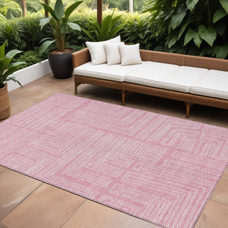 Tapis intérieur lavable géométrique 9 pi x 12 pi rose