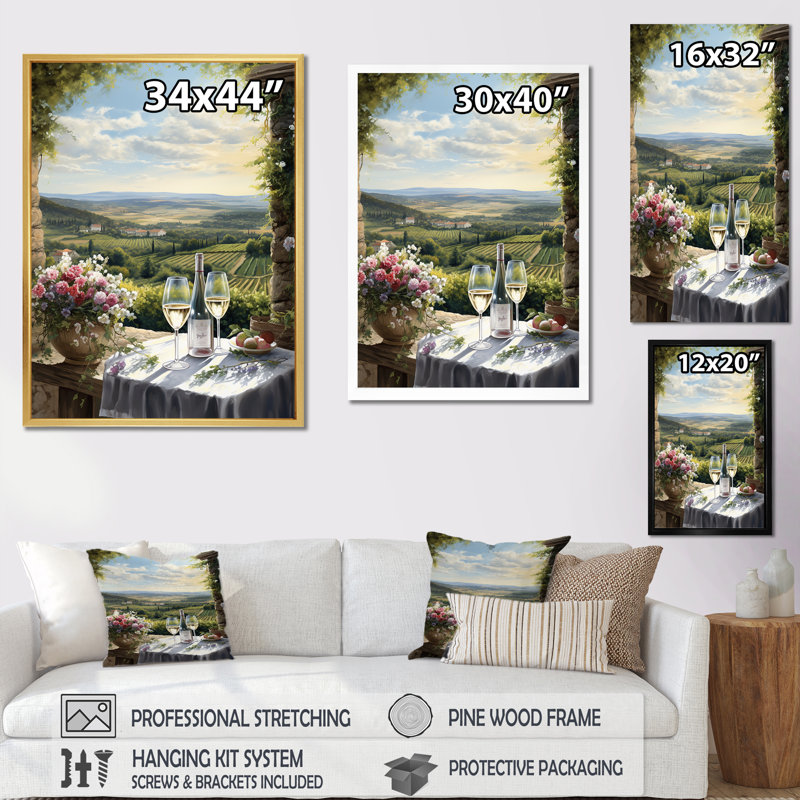 «Vineyard Romantic Charm Landscape», reproduction d'art sur toile, Cadre simple argenté, H 40 po x l 30 po x P 1,5 po