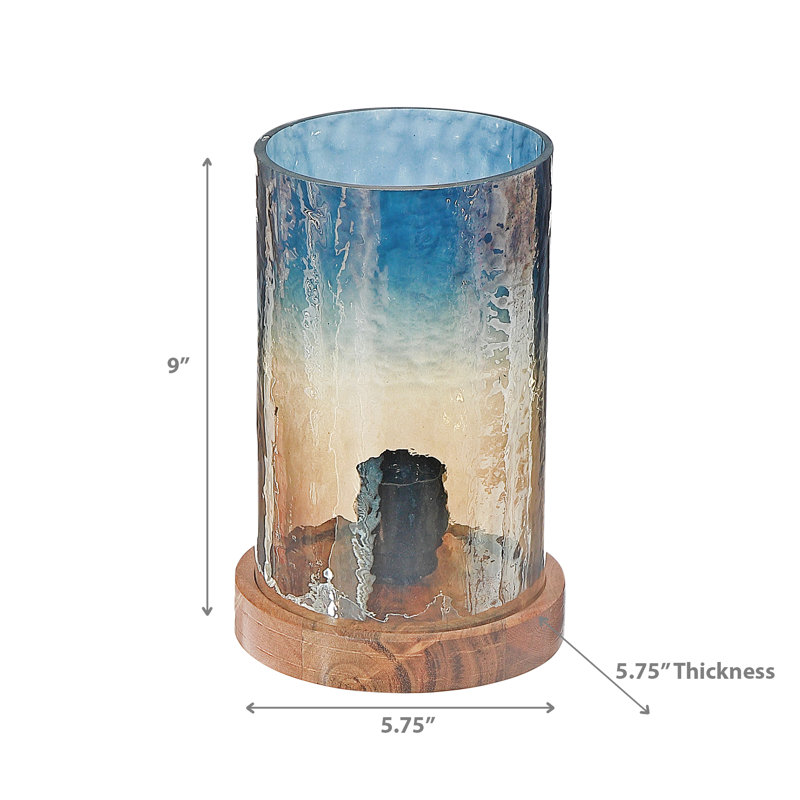 Applique murale en verre martelé 2 tons avec base en bois