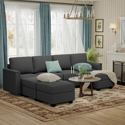 Canapé modulaire modulaire, canapé modulaire 4 places avec 3 chaises longues, canapé convertible en forme de U avec rangement, canapé modulaire confortable pour chambre à coucher, salon, bureau