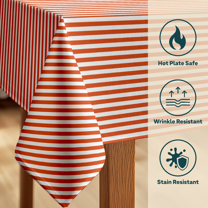 Orange Striped Tablecloth 84" x 60", 84" L x 60" W, Orange