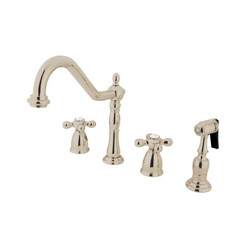 Heritage Two Handle Widespread Kitchen Faucet with Metal Cross Handles, Brushed Nickel