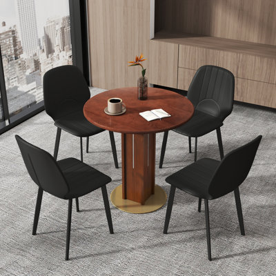 Ensemble de 5 tables de conférence rondes modernes en bois massif avec 4 chaises en cuir