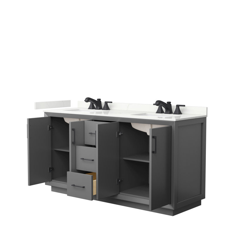 Strada 66'' W Double Vanity, Dark Gray, Giotto Quartz, Brushed Nickel
