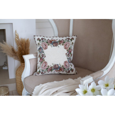 Floral Chenille and Cotton Blend Throw Pillow